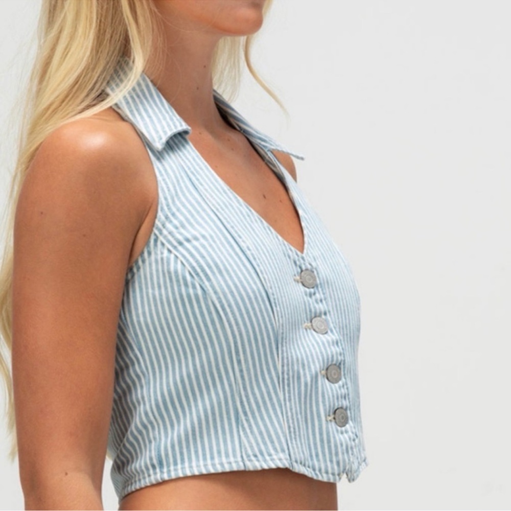 Levis Bria Woman's Denim Corset Halter Top Size Large Festival Summer Party NWT - Picture 2 of 15